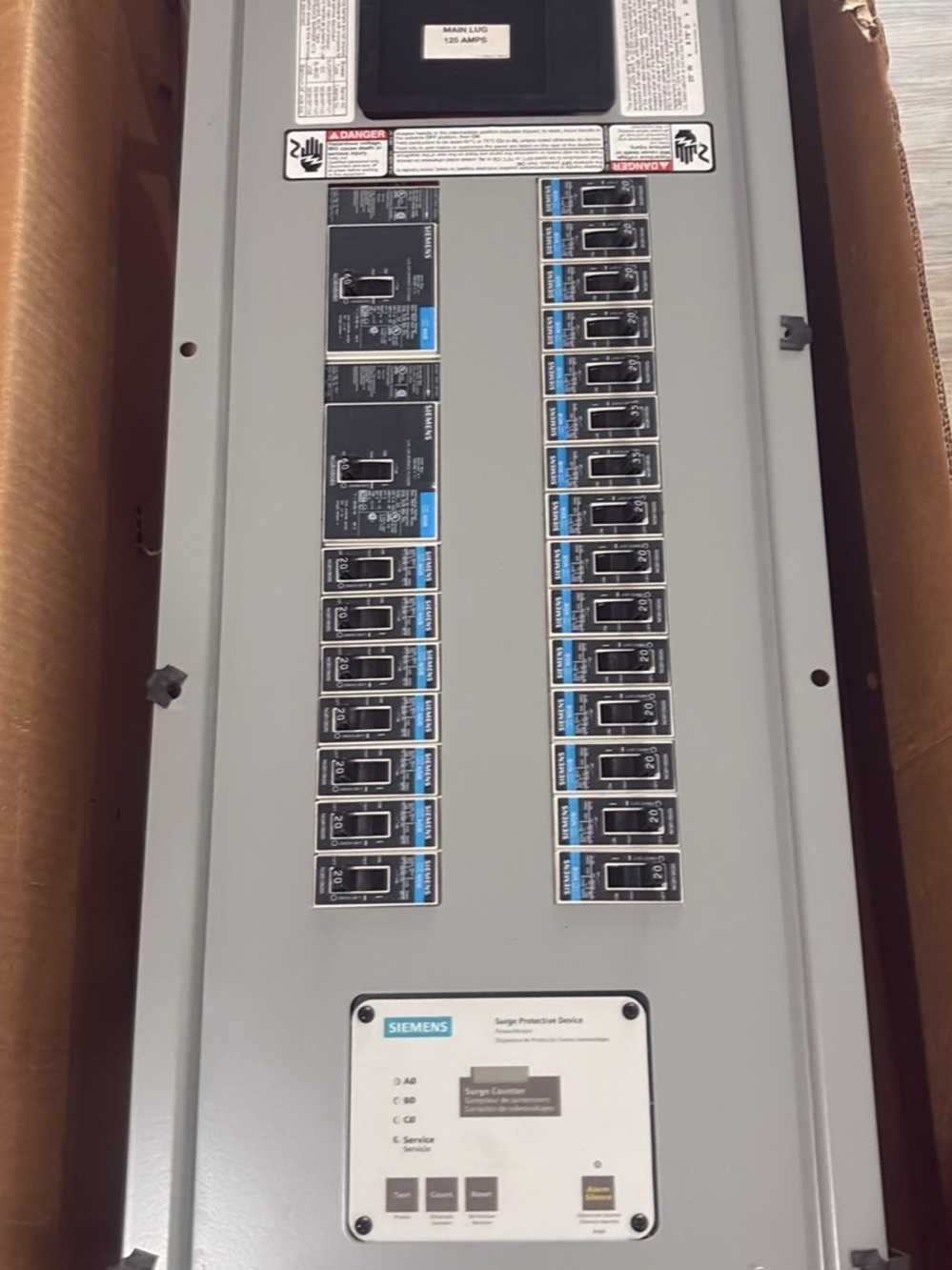 Gray Electrical Circuit Breaker Panel with Surge Protection
